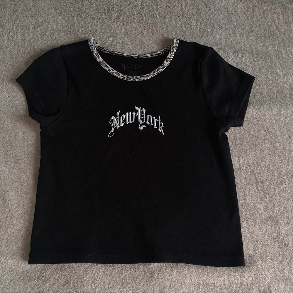 New York john galt Brandy Melville 'New York' Graphic Tee with Leopard Trim